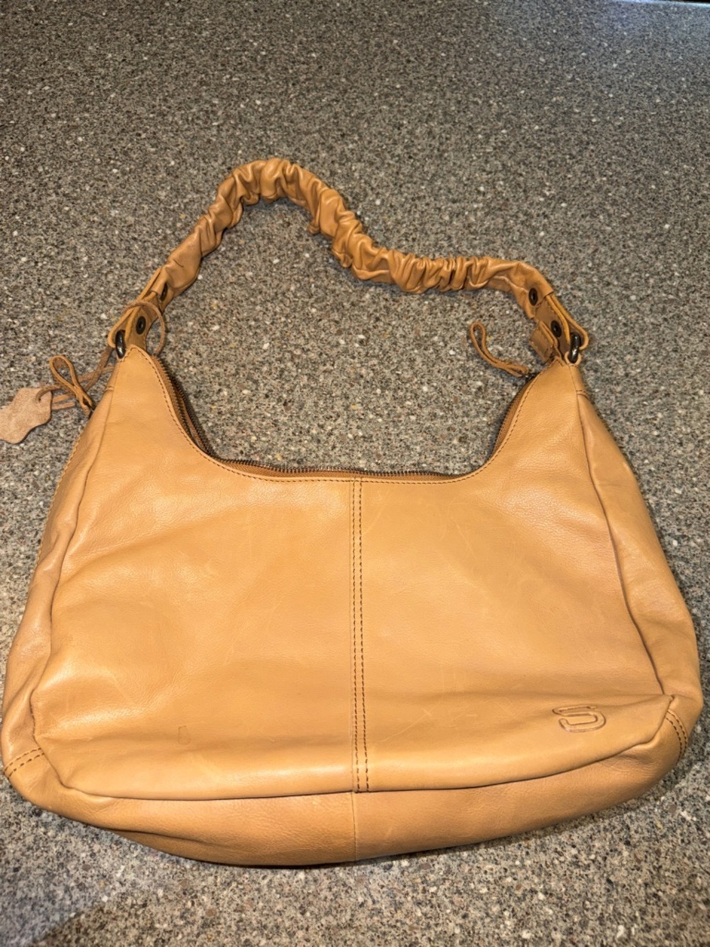 Spikes and Sparrow Ruched Strap Tan Shoulder Bag - Soft Leather Hobo